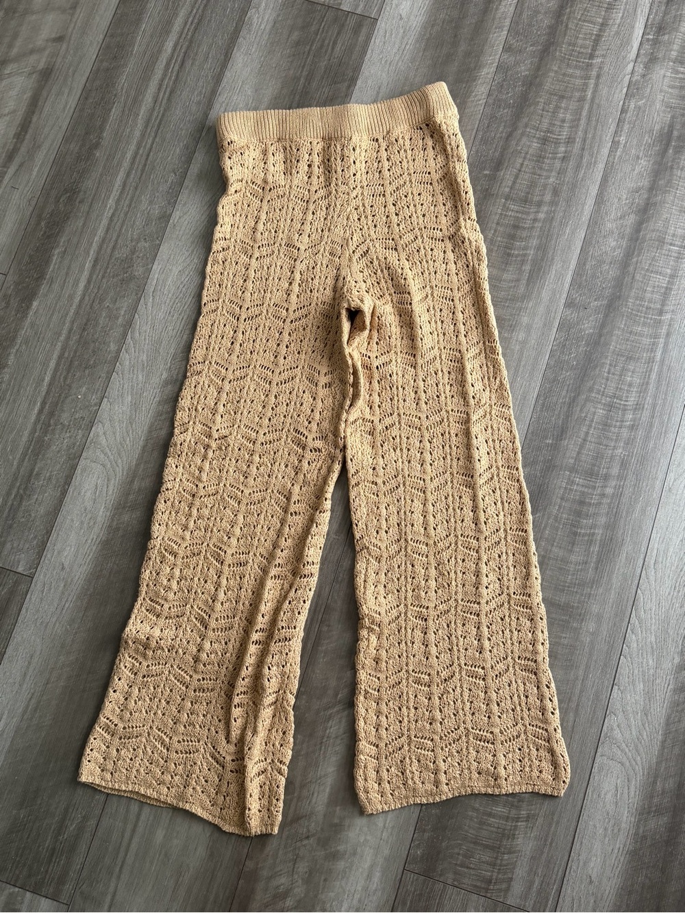 Beige Botony Women’s Beige Crochet Knit Pants Size S Swimsuit Coverup Wide Leg